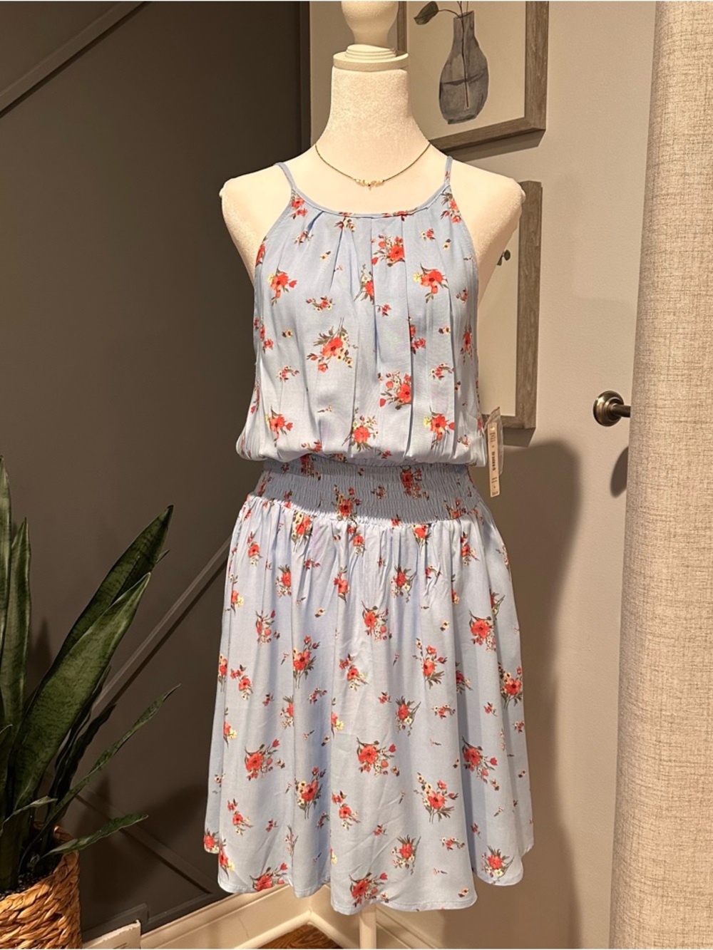 Justify Bohemian Light Blue Floral Smocked Waist Sundress